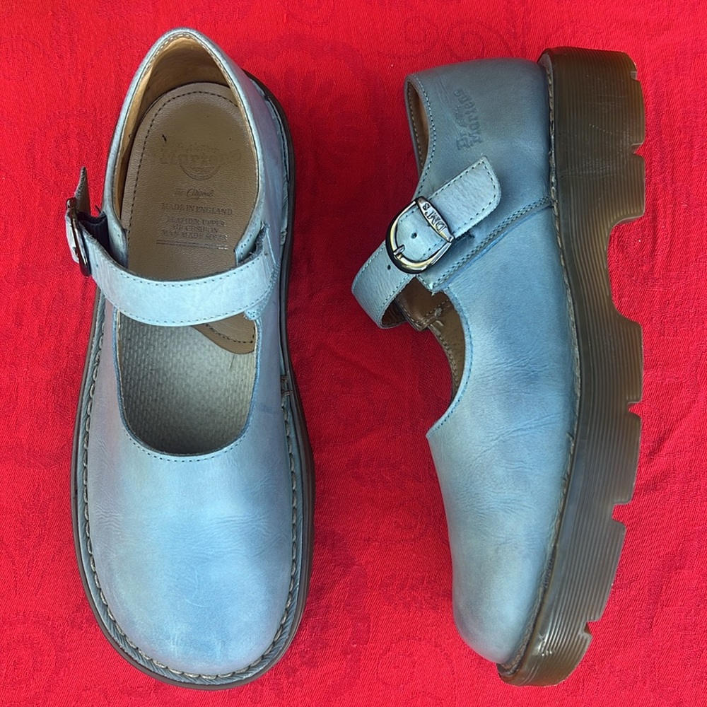 🏴 Blue Gray Vintage MIE Dr. Martens Chunky Mary Jane UK 7 EC❣️ - Picture 3 of 17